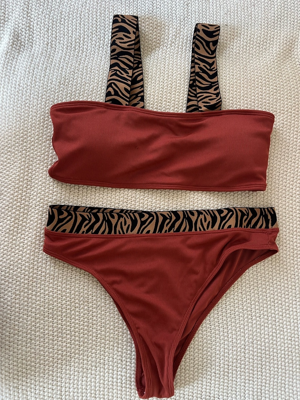 Rust Red Bikini Set with Black & Tan Zebra Trim